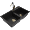 Mexen Tomas granitový dřez 2-komorový s kuchyňskou baterií Flora, černý - 6516-77-670401-57-G