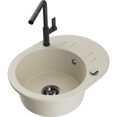 Mexen Kevin granitový dřez 1-komorový s odkapávačem a kuchyňskou baterií Flora, béžový - 6517-69-670401-70-B