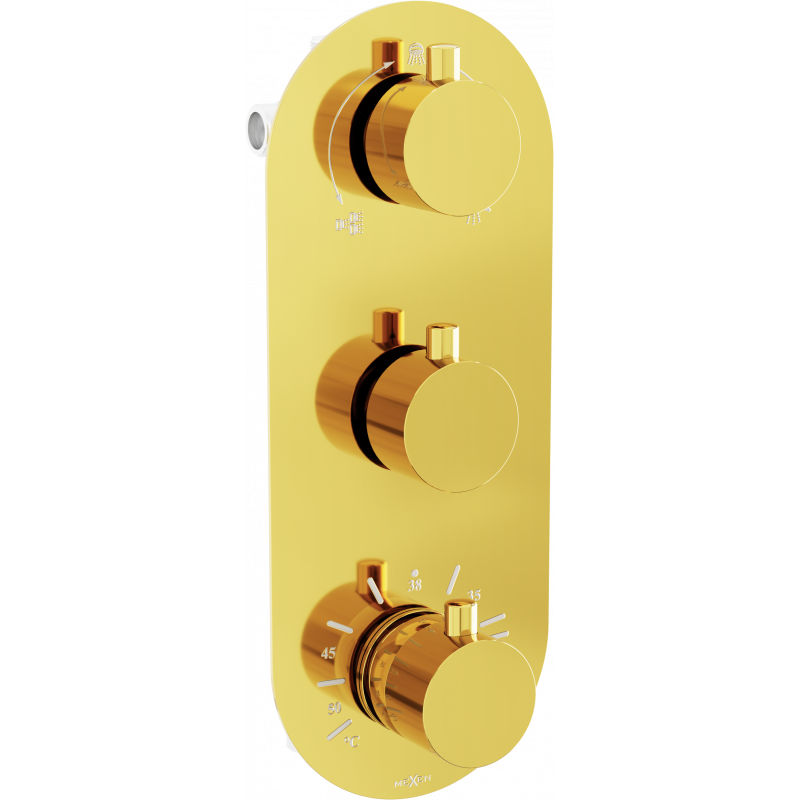 Mexen Kai termostatická vanovo-sprchová baterie 3-výstupová. zlatá - 77603-50