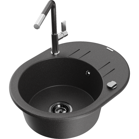 Mexen Kevin jednokomorový kuchyňský dřez s odkapávačem a kuchyňskou baterií Flora, černý žíhaný - 6517-76-670401-08-B
