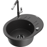 Mexen Kevin jednokomorový kuchyňský dřez s odkapávačem a kuchyňskou baterií Flora, černý žíhaný - 6517-76-670401-08-B