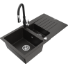 Mexen Matias granitový dřez 1,5-komorový s odkapávačem a kuchyňskou baterií Savita, černý/zlatý - 6502-75-672601-70
