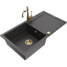 Mexen Leo granitový dřez 1-komorový s odkapávačem a kuchyňskou baterií Carla, černý skvrnitý - 6501-76-670700-50