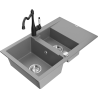 Mexen Gaspar žulový dřez 1,5komorový s odkapávačem a kuchyňskou baterií Carla, šedý - 6507-71-670700-70
