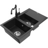 Mexen Gaspar granitový dřez 1,5-komorový s odkapávačem a kuchyňskou baterií Carla černý/stříbrný metalik - 6507-73-670700-70