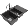 Mexen Gaspar granitový dřez 1,5-komorový s odkapávačem a kuchyňskou baterií Carla, černý skvrnitý - 6507-76-670700-00