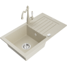Mexen Pablo žulový dřez 1-komorový s odkapávací plochou a kuchyňskou baterií Carla, béžový - 6510-69-670700-69