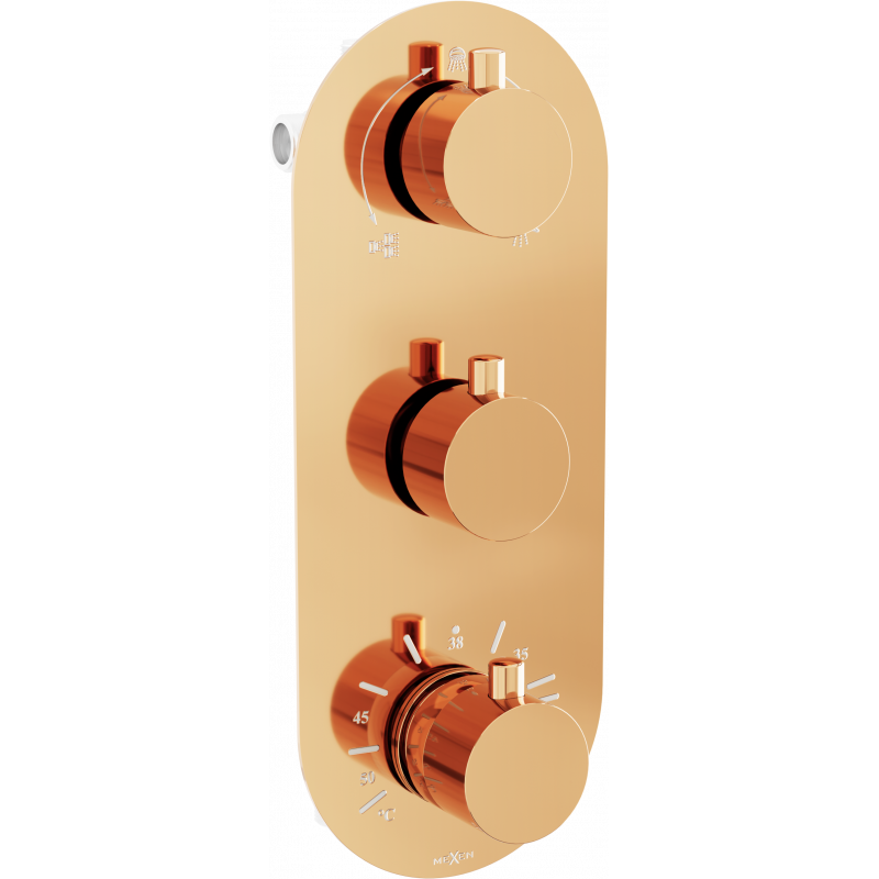 Mexen Kai termostatická vanová a sprchová baterie, 3 výstupy, růžové zlato - 77603-60