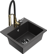 Mexen Milo granitový dřez 1-komorový s kuchyňskou baterií Aster, černý skvrnitý - 6505-76-73450-57-B