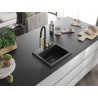 Mexen Milo granitový dřez s jednou komorou a kuchyňskou baterií Aster, černý s tečkami - 6505-76-73450-57-B