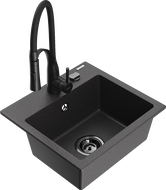 Mexen Milo granitový dřez 1-komorový s kuchyňskou baterií Aster, černý s tečkami - 6505-76-73450-70-B