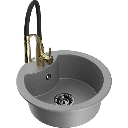 Mexen Diego granitový dřez 1-komorový s kuchyňskou baterií Aster, šedý - 6512-71-73450-57-B