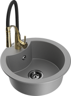 Mexen Diego granitový dřez 1-komorový s kuchyňskou baterií Aster, šedý - 6512-71-73450-57-B
