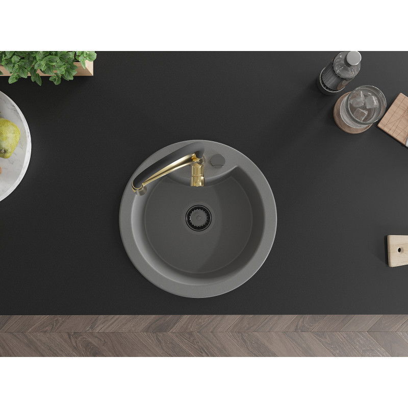 Mexen Diego granitový dřez 1-komorový s kuchyňskou baterií Aster, šedý - 6512-71-73450-57-B