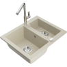 Mexen Carlos žulový dřez 1,5-komorový s kuchyňskou baterií Flora, béžový - 6518-69-670401-00