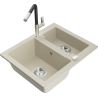 Mexen Carlos granitový dřez 1,5-komorový s kuchyňskou baterií Flora, béžový - 6518-69-670401-07