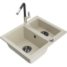 Mexen Carlos žulový dřez 1,5-komorový s kuchyňskou baterií Flora, béžový - 6518-69-670401-07-B