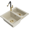 Mexen Carlos žulový dřez 1,5-komorový s kuchyňskou baterií Flora, béžový - 6518-69-670401-57-G