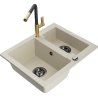 Mexen Carlos granitový dřez 1,5-komorový s kuchyňskou baterií Flora, béžový - 6518-69-670401-57-B