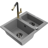 Mexen Carlos žulový dřez 1,5-komorový s kuchyňskou baterií Flora, šedý - 6518-71-670401-57-B