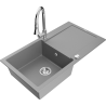 Mexen Leo granitový dřez 1-komorový s odkapávačem a kuchyňskou baterií Elia, šedý - 6501-71-670101-00