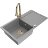 Mexen Leo granitový dřez s 1 komorou, odkapávačem a kuchyňskou baterií Elia, šedý - 6501-71-670101-50