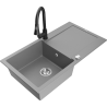 Mexen Leo granitový dřez 1-komorový s odkapávačem a kuchyňskou baterií Elia, šedý - 6501-71-670101-70
