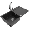 Mexen Leo granitový dřez s odkapávačem a kuchyňskou baterií Elia, černý/stříbrný metalik - 6501-73-670101-00