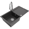 Mexen Leo granitový dřez 1-komorový s odkapávačem a kuchyňskou baterií Elia, černý kropenatý - 6501-76-670101-00