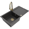 Mexen Leo granitový jednodřez s odkapávačem a kuchyňskou baterií Elia, černý skvrnitý - 6501-76-670101-50