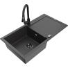 Mexen Leo žulový dřez s 1 komorou s odkapávačem a kuchyňskou baterií Elia, černý skvrnitý - 6501-76-670101-70-B