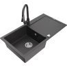 Mexen Leo granitový dřez s 1 komorou, odkapávačem a kuchyňskou baterií Elia, černý kropenatý - 6501-76-670101-76