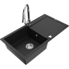 Mexen Leo granitový dřez 1-komorový s odkapávačem a kuchyňskou baterií Elia, černý - 6501-77-670101-00