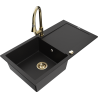 Mexen Leo granitový dřez s 1 komorou, odkapávačem a kuchyňskou baterií Elia, černý - 6501-77-670101-50