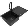 Mexen Leo granitový dřez 1-komorový s odkapávačem a kuchyňskou baterií Elia, černý - 6501-77-670101-70-B