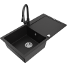 Mexen Leo 1-komorový žulový dřez s odkapávačem a kuchyňskou baterií Elia, černý - 6501-77-670101-70