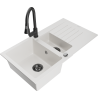 Mexen Matias granitový dřez 1,5-komorový s odkapávačem a kuchyňskou baterií Elia, bílý - 6502-20-670101-70