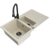 Mexen Matias granitový dřez 1,5-komorový s odkapávačem a kuchyňskou baterií Elia, béžový - 6502-69-670101-70