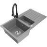 Mexen Matias granitový dřez 1,5-komorový s odkapávačem a kuchyňskou baterií Elia, šedý - 6502-71-670101-70