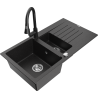 Mexen Matias granitový dřez 1,5-komorový s odkapávačem a kuchyňskou baterií Elia, černý/stříbrný metalik - 6502-73-670101-70