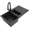 Mexen Matias granitový dřez 1,5-komorový s odkapávačem a kuchyňskou baterií Elia, černý/stříbrný - 6502-73-670101-70-B