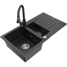 Mexen Matias granitový dřez 1,5-komorový s odkapávačem a kuchyňskou baterií Elia, černý/zlatý metalický - 6502-75-670101-70