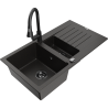 Mexen Matias granitový dřez 1,5-komorový s odkapávačem a kuchyňskou baterií Elia, černý/zlatý metalický - 6502-75-670101-70-B