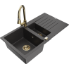 Mexen Matias granitový dřez 1,5-komorový s odkapávačem a kuchyňskou baterií Elia, černý tečkovaný - 6502-76-670101-50