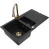 Mexen Matias granitový dřez 1,5-komorový s odkapávačem a kuchyňskou baterií Elia, černý - 6502-77-670101-50