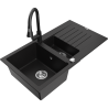 Mexen Matias granitový dřez 1,5komorový s odkapávačem a kuchyňskou baterií Elia, černý - 6502-77-670101-70