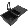 Mexen Matias granitový dřez 1,5-komorový s odkapávačem a kuchyňskou baterií Elia, černý - 6502-77-670101-70-B