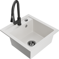 Mexen Vito granitový dřez 1-komorový s kuchyňskou baterií Elia, bílý - 6503-20-670101-70