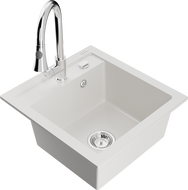 Mexen Vito granitový dřez 1-komorový s kuchyňskou baterií Elia, bílý - 6503-20-670101-00