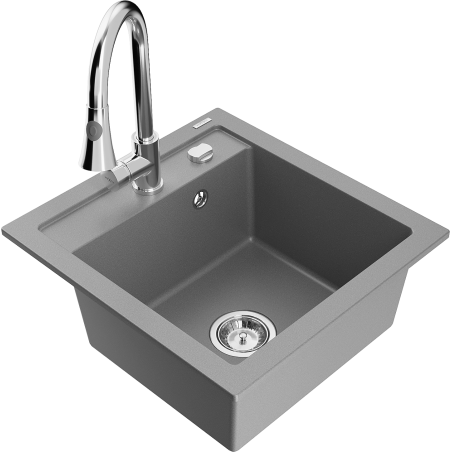 Mexen Vito dřez granitový 1-komorový s kuchyňskou baterií Elia, šedý - 6503-71-670101-00